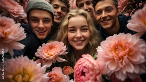 Trendy People Group Taking Selfie Spring  Bright Background  Background Hd