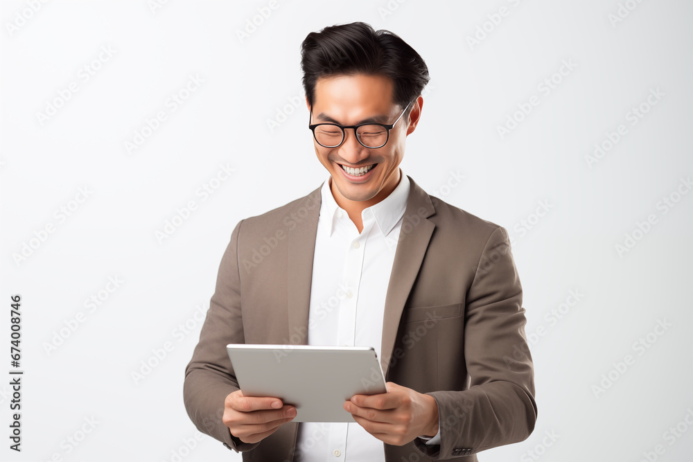 smiling man wearing glasses and holding a tablet, a smiling man reading from a tablet smiling man wearing glasses and holding a tablet, a smiling man reading from a tablet