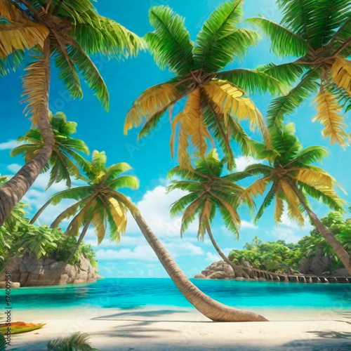 Tropical beach with palm trees and turquoise sea. © Irina