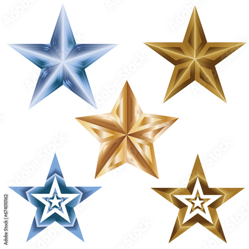 Collection of golden stars. 3D golden stars. Golden star isolated on white background with clipping path. vector art and illustration. 