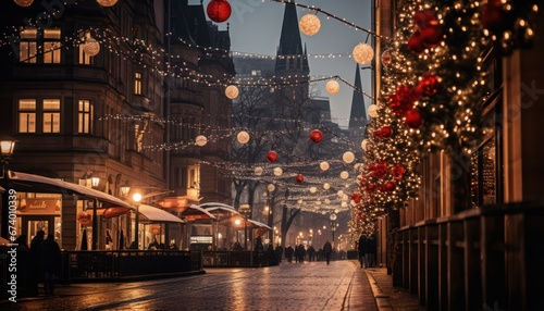 Photo of a Festive Evening in the Sparkling City Lights