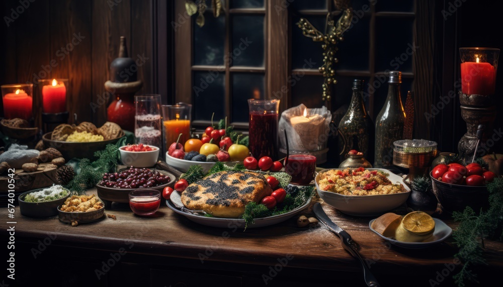 Photo of a Feast of Delicacies and Warm Ambiance Photo of a Feast of Delicacies and Warm Ambiance