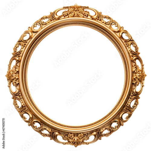Vintage oval round photo frame isolated over transparent background, Baroque Victorian ornate border frame.
