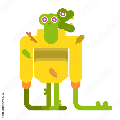 smiling green dirty long-arms monster wearing pullover - vector image with clear background