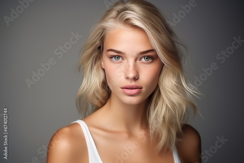Beautiful young blond woman studio portrait. AI generative
