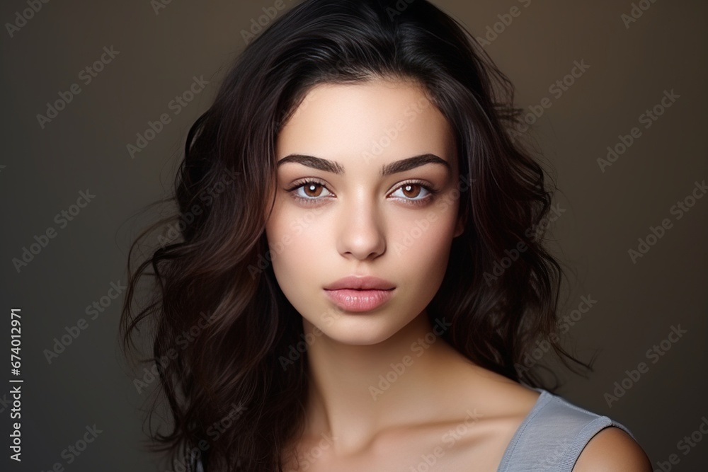 Naklejka premium Beautiful young brunette woman studio portrait. AI generative