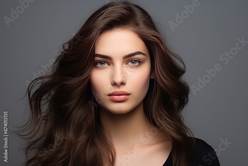 Beautiful young brunette woman studio portrait. AI generative