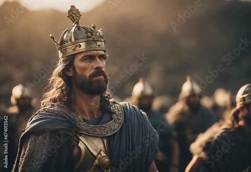 Biblical King David in the battlefield Christian illustration Old testament concept