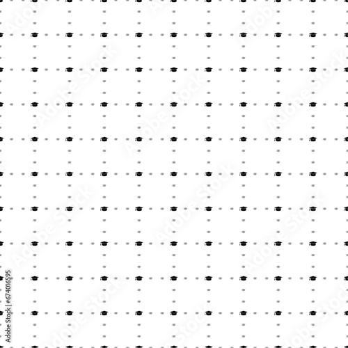 Square seamless background pattern from black square academic cap symbols are different sizes and opacity. The pattern is evenly filled. Vector illustration on white background