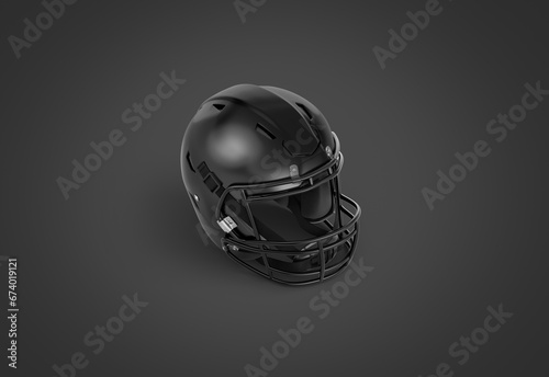 Blank black american football helmet mockup, side view,