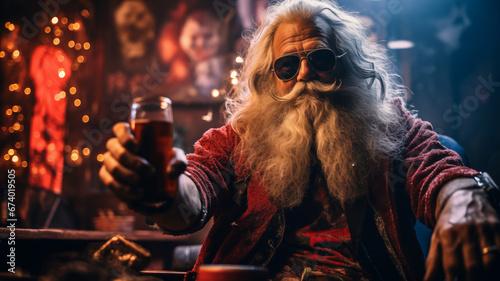Santa drinks  beer  photo