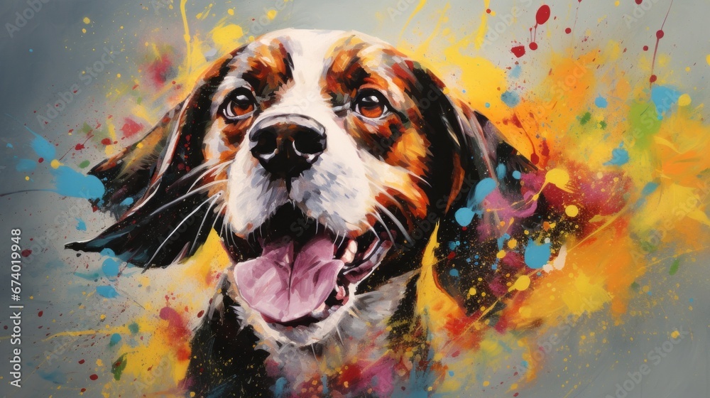 A contemporary composition that uses a mix of textures and colors to create an abstract portrayal of a Beagle's joyful and bounding spirit.
