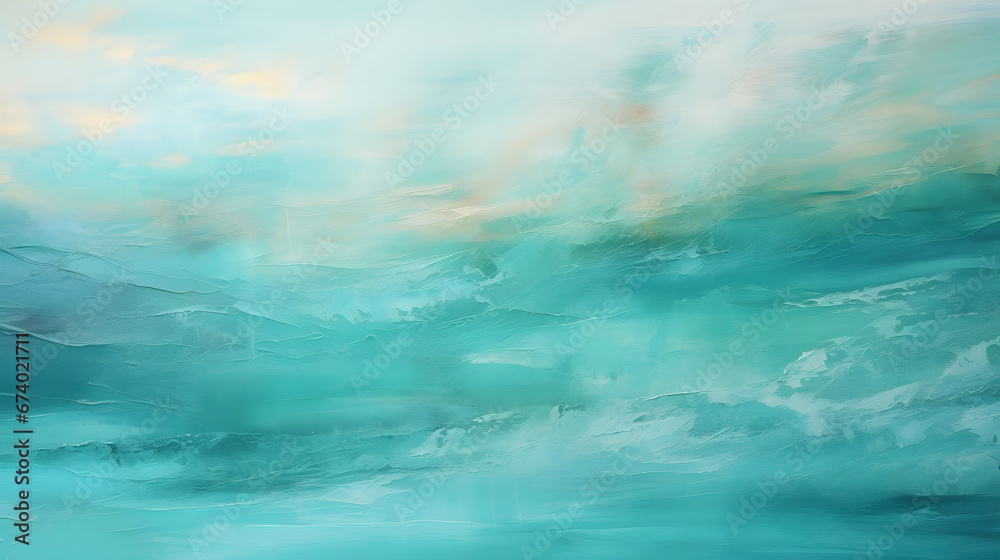 Oceanic Dreams in Teal, Blue Lightblue Ocean, abstract landscape art, drawing, generative ai