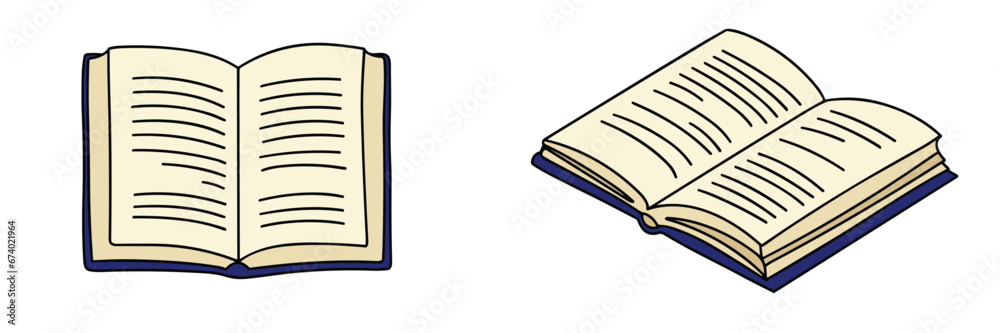 Set of open book colored outline. Doodle open book with color. Hand drawn vector illustration. Set of open book colored outline. Doodle open book with color. Hand drawn vector illustration.