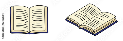 Set of open book colored outline. Doodle open book with color. Hand drawn vector illustration.