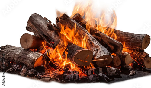 Bonfire isolated on transparent background, fire burning in a pile of logs, Bonfire Flames on Clear Background