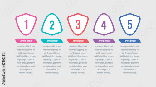 geometric informational template. five step briefing template. magazine, annual report, internet, web infographic template