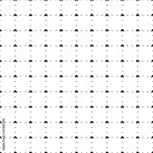 Square seamless background pattern from black tractor icons are different sizes and opacity. The pattern is evenly filled. Vector illustration on white background