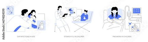Common infectious diseases in childhood abstract concept vector illustrations.