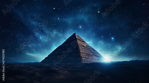 beautiful desert night the pyramid illuminated by the full moon