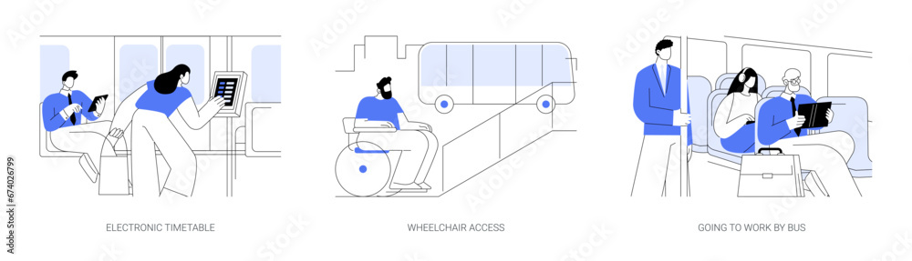 Bus network abstract concept vector illustrations. Bus network abstract concept vector illustrations.
