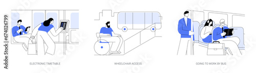 Bus network abstract concept vector illustrations.
