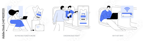 Long distance bus abstract concept vector illustrations.