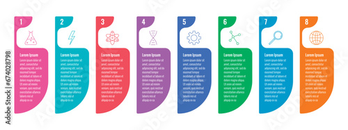 geometric informational template. eight step informational template. scientific, magazine, annual report, web, business and internet infographic template
