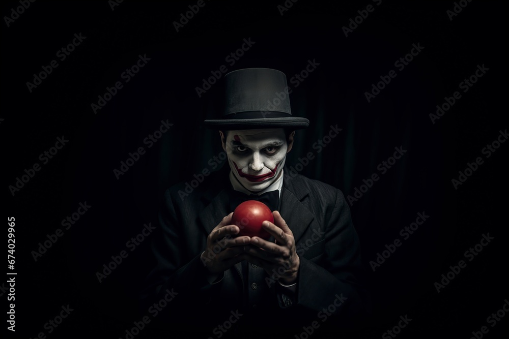 sad man dressed as a clown on a black background sad man dressed as a clown on a black background