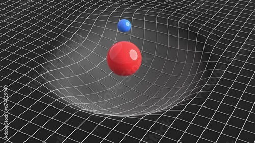 spacetime curvature 3d representation, solar system gravity force loop animation that can represent gravity waves, relativity or the lhc experiment	