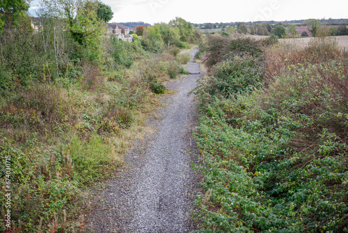 Leamside line mothballed railway at Sherburn, County Durham, UK, under discussion for re-opening, although not included in Network North plan.