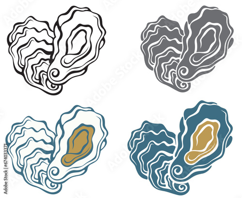 collection of oyster shell isolated on white background