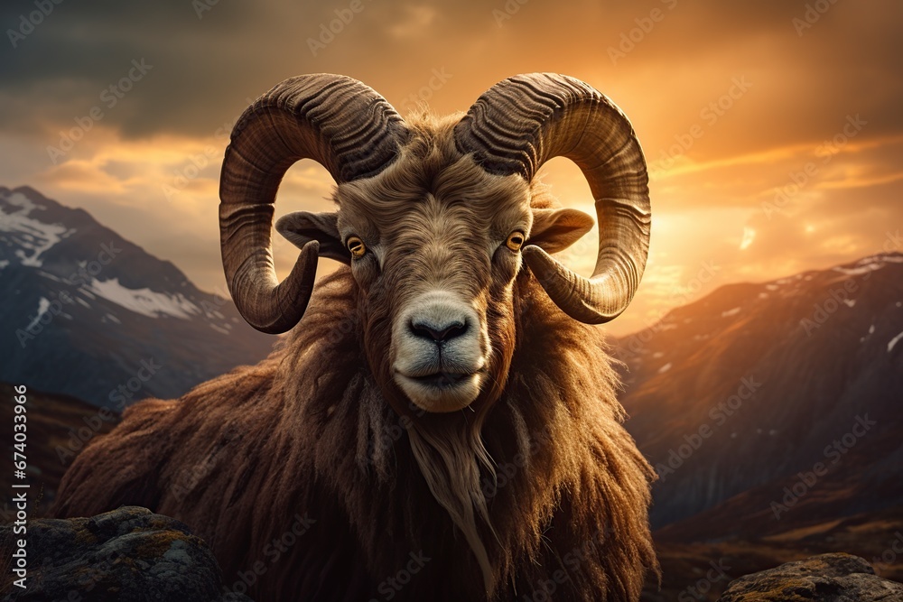 very strong ram in the mountains