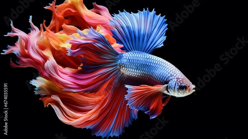 Colorful floral fighting betta fish isolated, copy space, 16:9