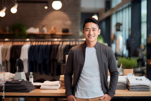 Portrait of Asian man in clothing store