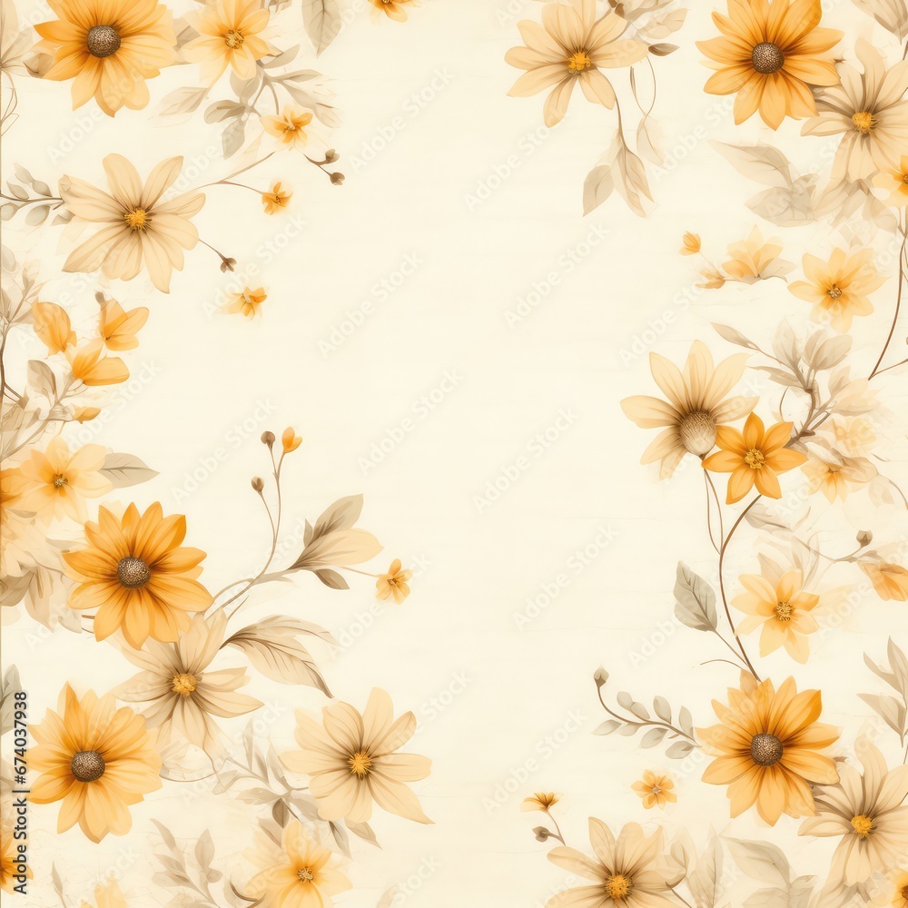 Fototapeta premium Beige wallpaper with a flower pattern - generative ai