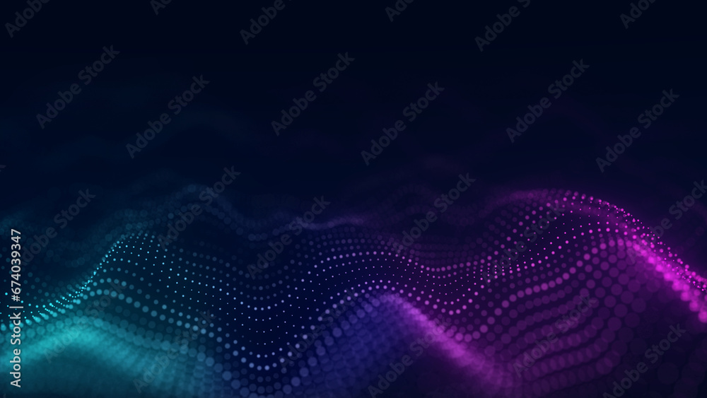 Dynamic colored wave of particles. Abstract futuristic background. Big data visualization. 3D rendering. Dynamic colored wave of particles. Abstract futuristic background. Big data visualization. 3D rendering.
