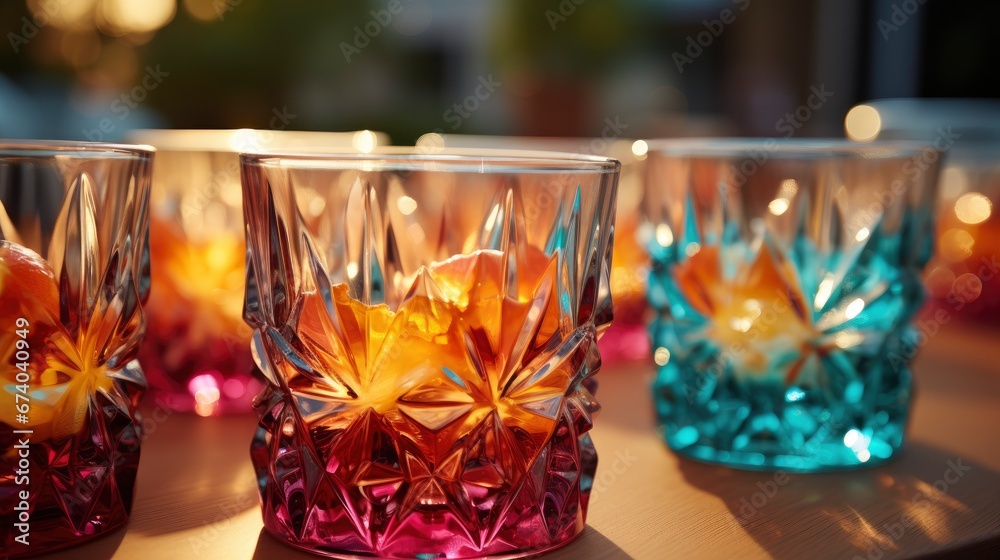 Closeup Glasses Tableware Evening Dinner Party, Bright Background, Background Hd