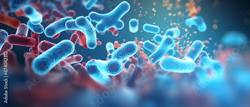 close up of Probiotic bacteria biology science microscopic medicine digestion stomach microscopic. microbes molecules virus bacteria medicine concept Generative ai photo