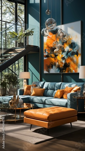 modern living room. Interior, house design. Mockup, painting template.