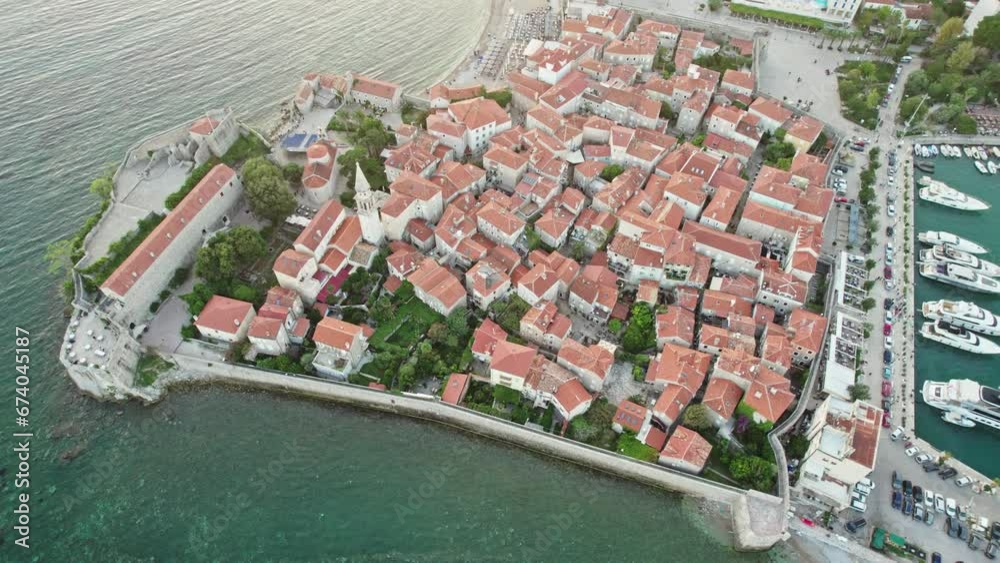 Aerial view of the old town centre of Budva in Montenegro Aerial view of the old town centre of Budva in Montenegro