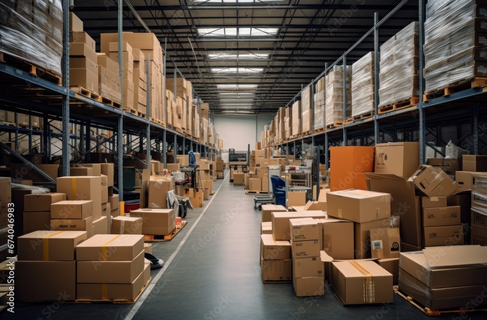 warehouse spaces with many boxes and racks warehouse spaces with many boxes and racks