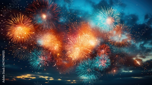 Below Shot Wonderful Vivid Fireworks Exploding, Bright Background, Background Hd