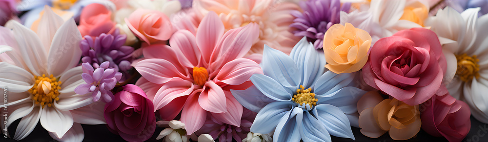 Background Consisting Of Bright Flowers Close Up. Illustration On The Theme Of Vegetation And Nature, Ecology And Climate. Generative AI Background Consisting Of Bright Flowers Close Up. Illustration On The Theme Of Vegetation And Nature, Ecology And Climate. Generative AI