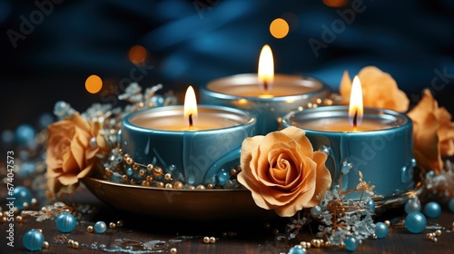 Candles Ribbon Beautiful Flowers Holiday  Bright Background  Background Hd