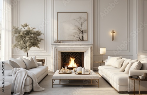 an image showing a living room with white furniture. © olegganko