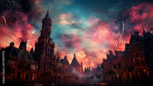 Cheering Crowd Fireworks New Year Concept, Bright Background, Background Hd