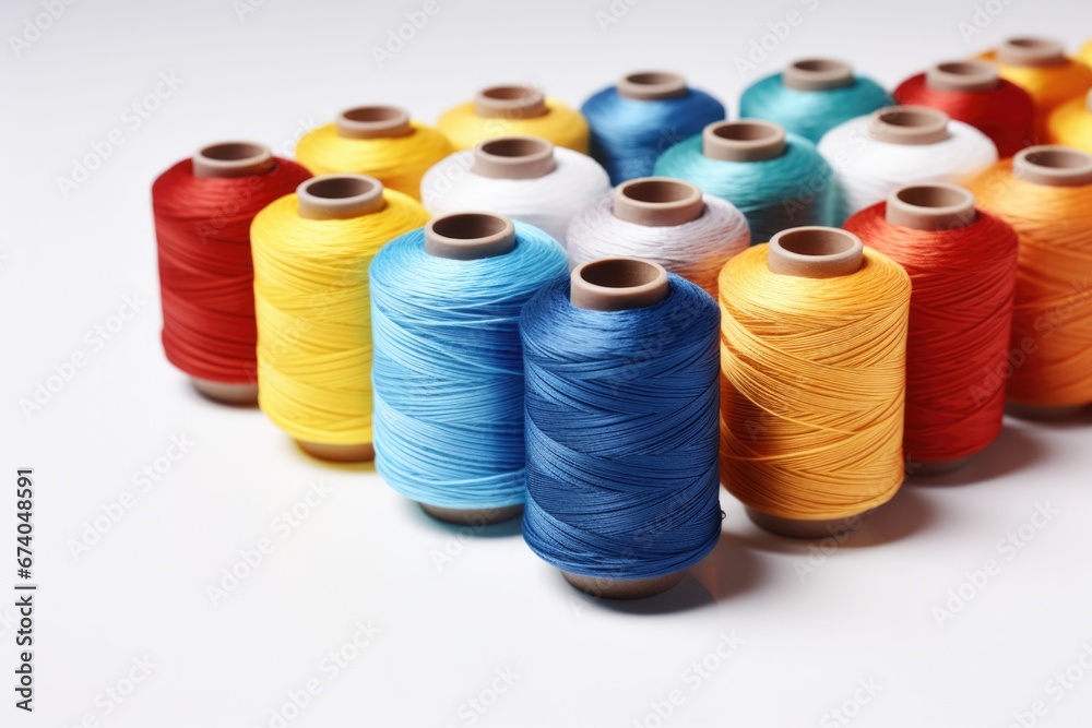 Sewing threads in different colors in white background. AI generated Sewing threads in different colors in white background. AI generated