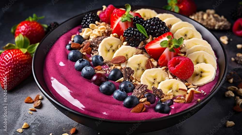 dish with delicious fruits, granolas and chias with high nutritional power dish with delicious fruits, granolas and chias with high nutritional power