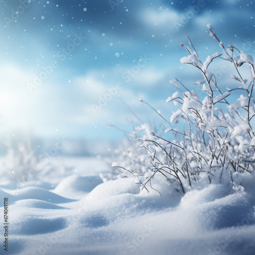 Winter background with snowflakes and blue bokeh lights Generative AI